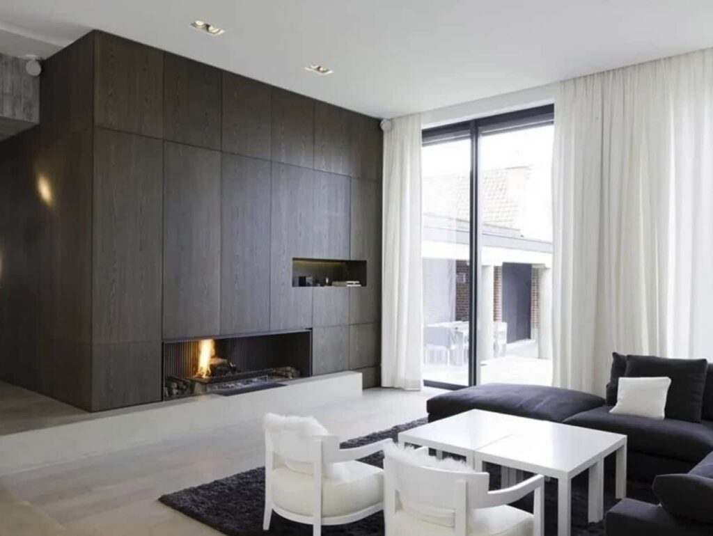 modern wall units with a fireplace
