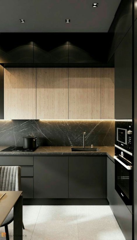 Black and wood kitchen