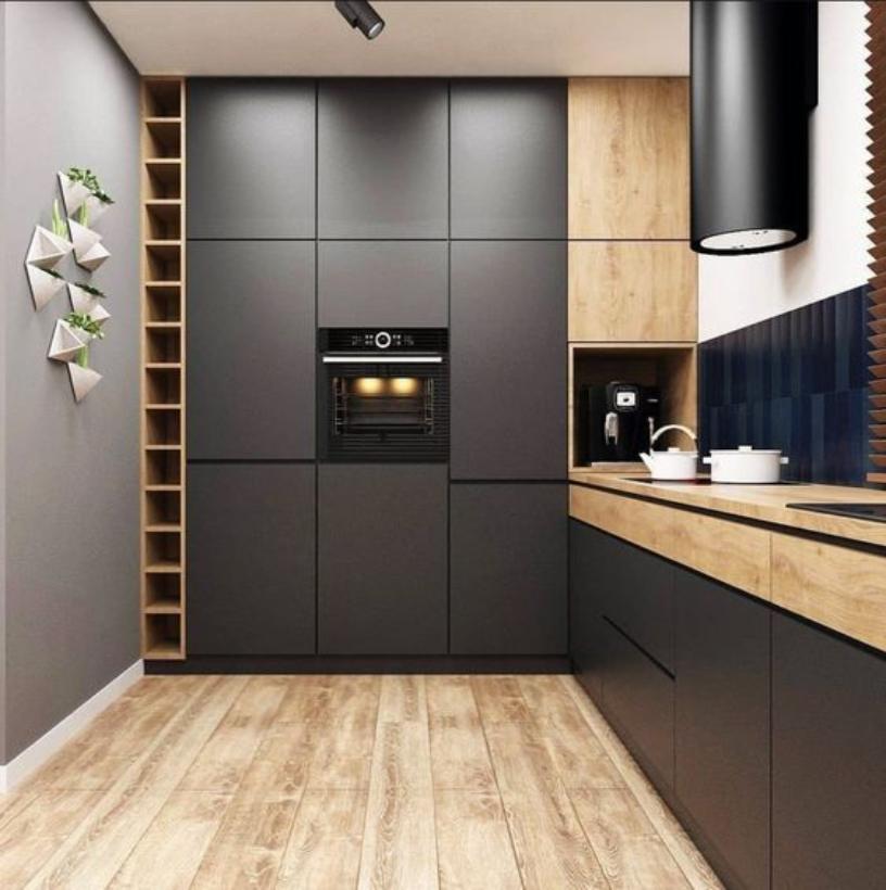 Black and wood kitchen